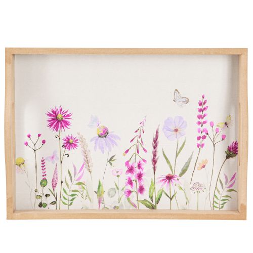 Prodotto Vassoio in legno rettangolare natura fiori farfalla L35cm