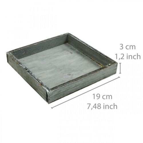 Prodotto Vassoio quadrato in legno grigio, vassoio decorativo bianco lavato 19×19 cm