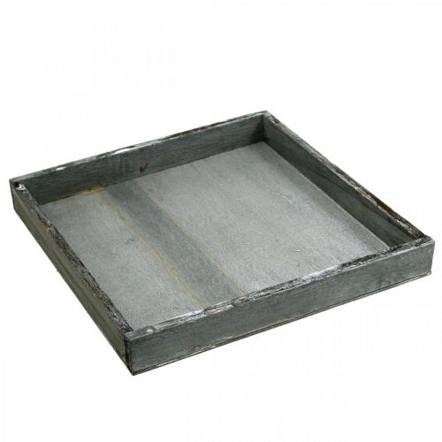 Floristik24 Vassoio in legno quadrato grigio, bianco decoro tavola Shabby Chic 24,5×24,5 cm