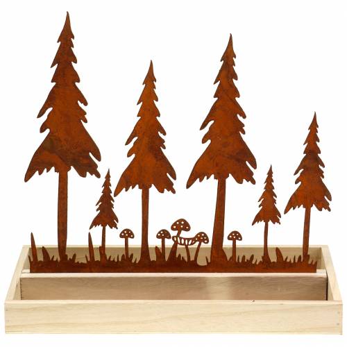 Floristik24 Vassoio in legno, sagoma della foresta, ruggine in acciaio inossidabile, 30 cm x 15 cm