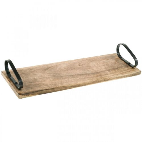 Vassoio in legno, vassoio decorativo con manici in metallo, decorazione da tavola L44cm