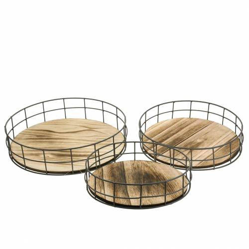 Floristik24 Vassoio decorativo in legno tondo, metallo naturale Ø25/30/35cm set di 3