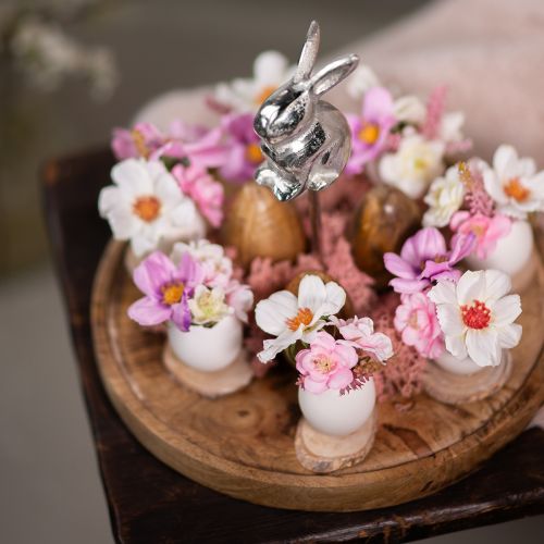 Floristik24 Vassoio in legno coniglio naturale decorativo in metallo argento Ø27,5 cm H21 cm