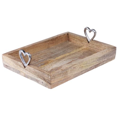 Floristik24 Vassoio in legno con manici Vassoio con cuori naturale 26×20×7,5 cm