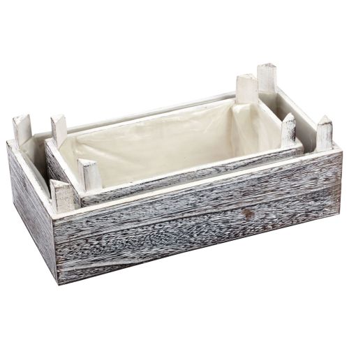 Prodotto Cassetta per piante rettangolare in legno sbiancato 32x17/25x13 cm set da 2