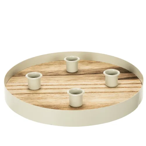 Portacandele per quattro candele affusolate, vassoio rotondo in legno, 25 cm acquistare | Floristik24.it