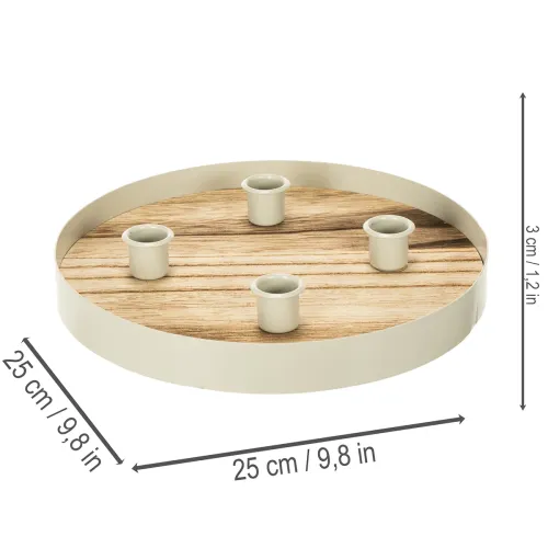 Portacandele per quattro candele affusolate, vassoio rotondo in legno, 25 cm | Floristik24.it