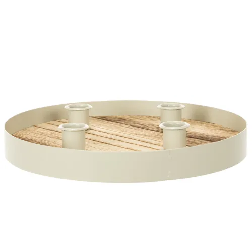 Portacandele per quattro candele affusolate, vassoio rotondo in legno, 25 cm | Floristik24.it