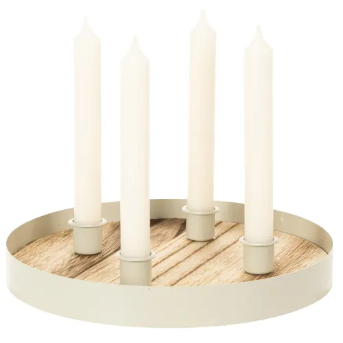 Portacandele per quattro candele affusolate, vassoio rotondo in legno, 25 cm | Floristik24.it