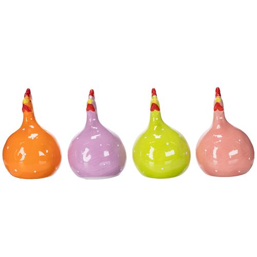 Prodotto Statuina di pollo in ceramica per decorazioni pasquali colorate in soggiorno e sui tavoli, 10,5 cm, 4 pezzi