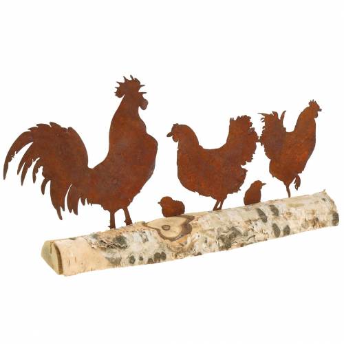 Floristik24 Famiglia di pollo ruggine in metallo su base in legno di betulla 32 cm H 15,5 cm