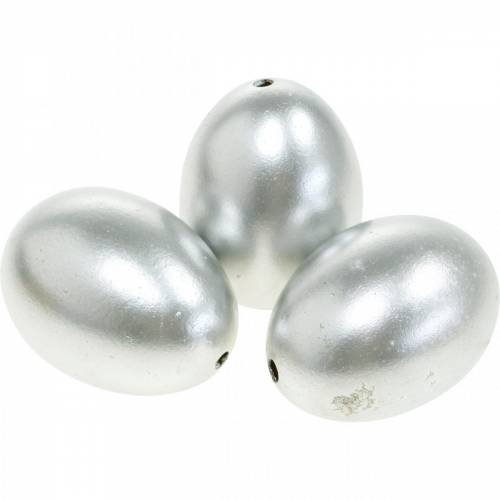 Floristik24 Uova di gallina Decorazione pasquale in argento Uova soffiate 10pz