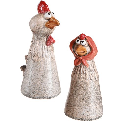 Floristik24 Galline decorative in ceramica Gallo e gallina pasquale H20/22cm 2 pezzi