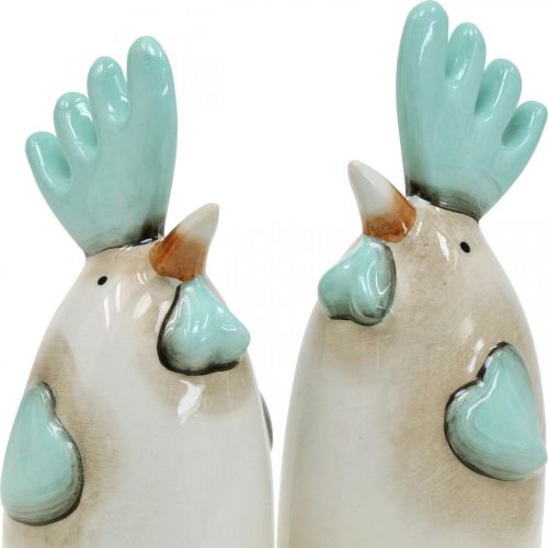 Prodotto Decorazione da cucina in ceramica a forma di gallo, pollo, bianco, blu, marrone, altezza 14,5 cm, 2 pezzi