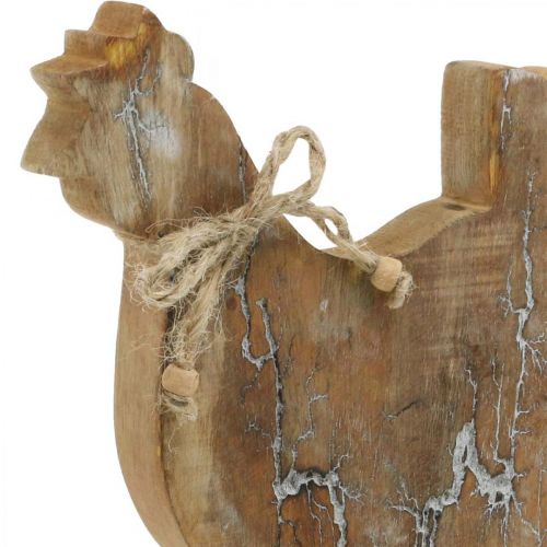 Prodotto Pollo in legno, decoro primaverile, figura pasquale naturale, lavato bianco H26cm