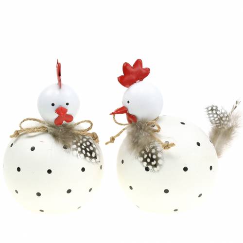 Floristik24 Figura Deco pollo bianco con pois e piume H13cm 2pz