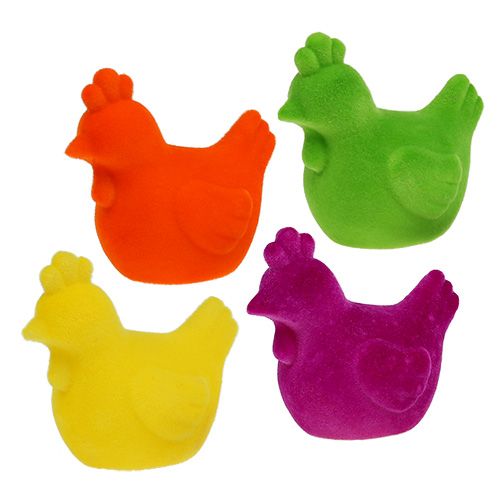 Floristik24 Pollo floccato figure pasquali decorazioni da tavola Pasqua colorate 8pz