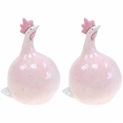 Floristik24 Decorazione pasquale pollo rosa con pois H17cm 2 pezzi