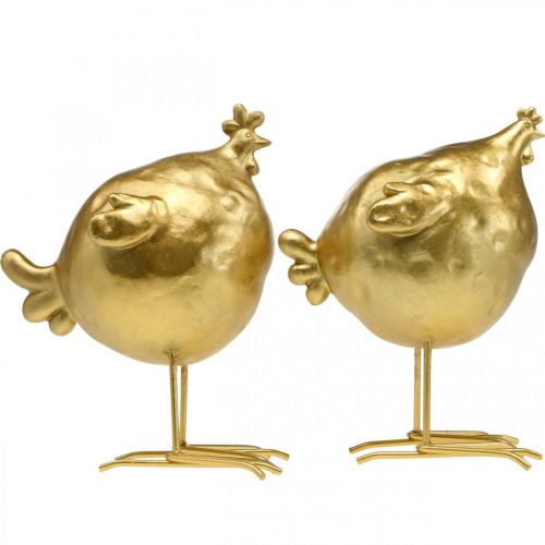 Floristik24 Decorazione di pollo dorata da cucina Decorazione pasquale H21,5 cm 2 pezzi