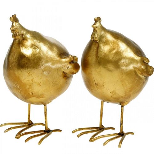 Floristik24 Decorazione di Pasqua pollo decorativo figura tonda dorata, H10 cm 2pz