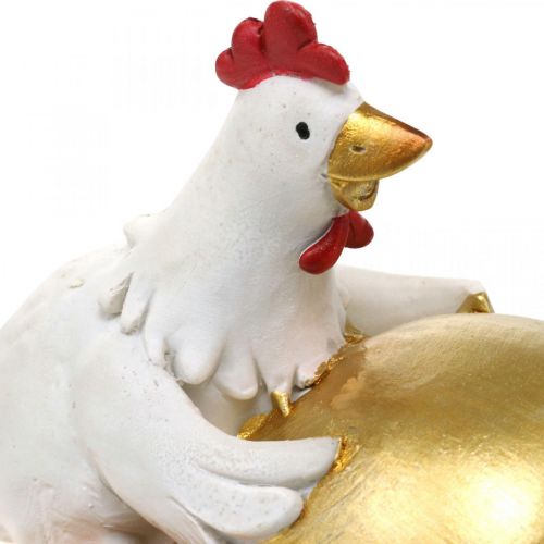 Floristik24 Polli decorativi con uovo di Pasqua, polli di Pasqua, uovo d'oro, decorazione pasquale H12/11cm set di 2