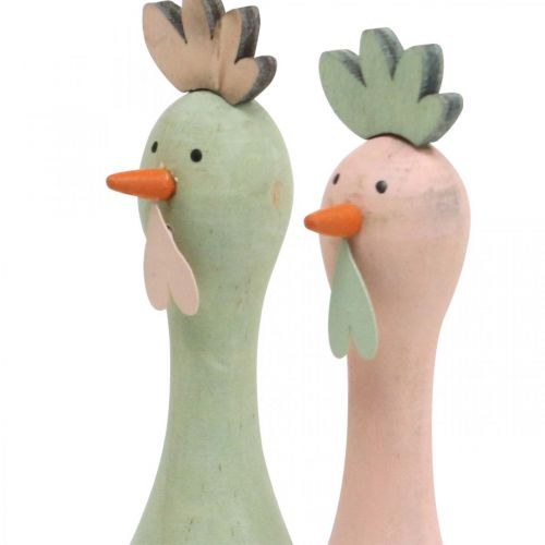 Floristik24 Deco pollo in legno rosa, figura decorativa pasquale verde Ø5cm H15cm 2 pezzi