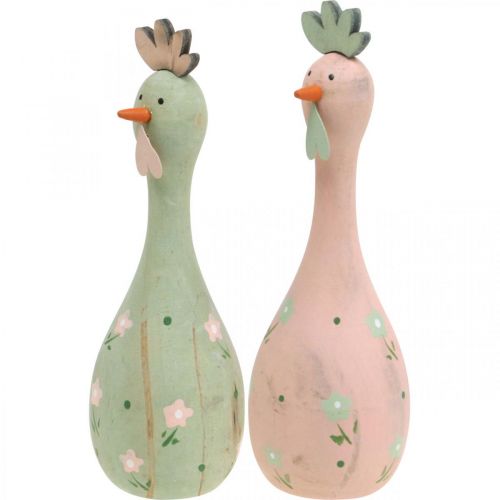 Floristik24 Deco pollo in legno rosa, figura decorativa pasquale verde Ø5cm H15cm 2 pezzi