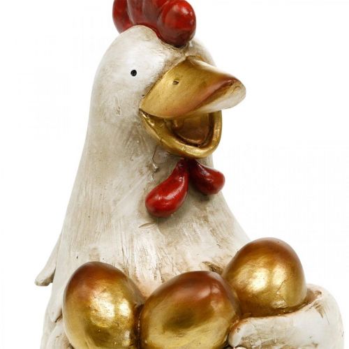 Floristik24 Pollo pasquale, gallina decorativa, gallina con uova d'oro, figura pasquale H24cm