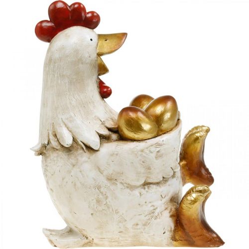 Floristik24 Pollo pasquale, gallina decorativa, gallina con uova d'oro, figura pasquale H24cm