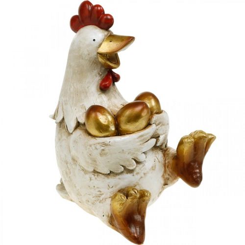 Floristik24 Pollo pasquale, gallina decorativa, gallina con uova d'oro, figura pasquale H24cm