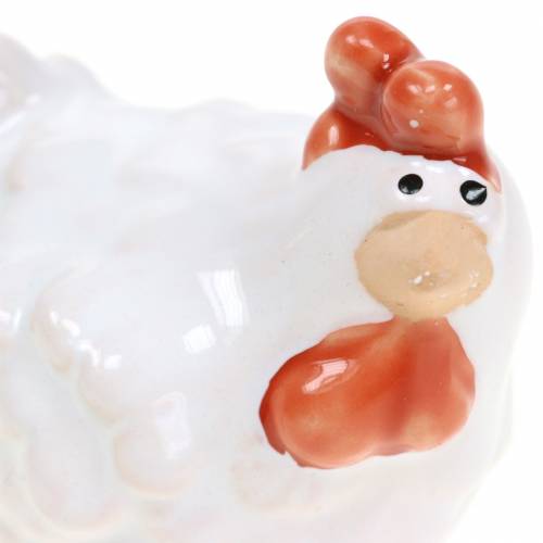 Prodotto Pollo decorativo bianco, figura in ceramica, decorazione pasquale 2 pezzi