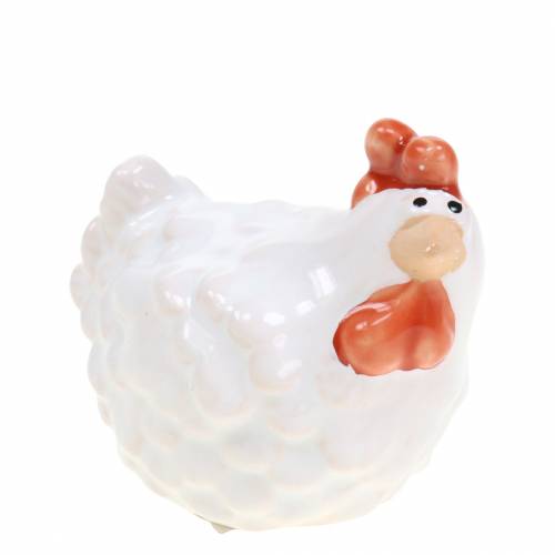 Floristik24 Pollo decorativo bianco, figura in ceramica, decorazione pasquale 2 pezzi