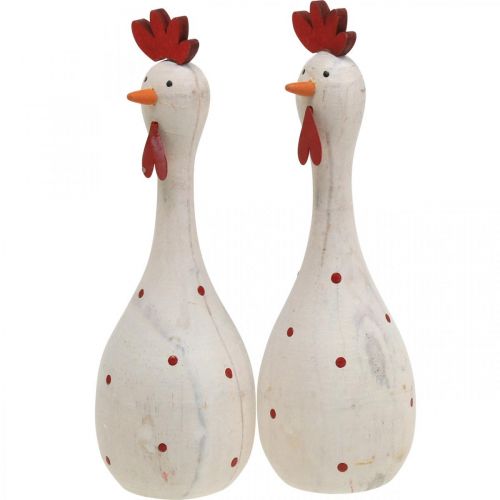 Floristik24 Figura decorativa in legno di pollo bianco Pasqua Ø5cm H15cm 2pz