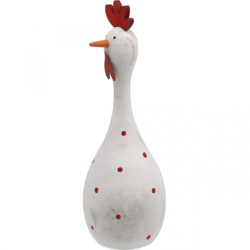 Floristik24 Pollo decorativo in legno bianco con pois Figura di Pasqua Ø7cm H20cm