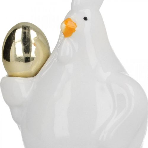 Pollo decorativo con uovo d&#39;oro, porcellana di Pasqua, gallina di Pasqua H12cm 2pz