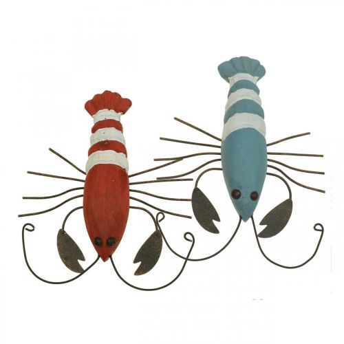 Decorazione marittima in legno di aragosta e metallo rosso/blu L16cm 4pz