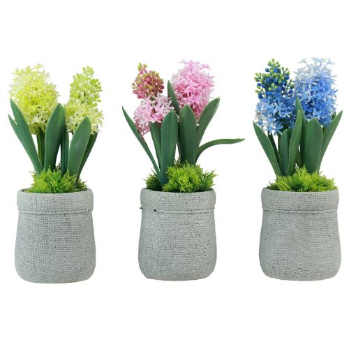 Giacinto artificiale in vaso giallo rosa blu H23cm 3 pezzi