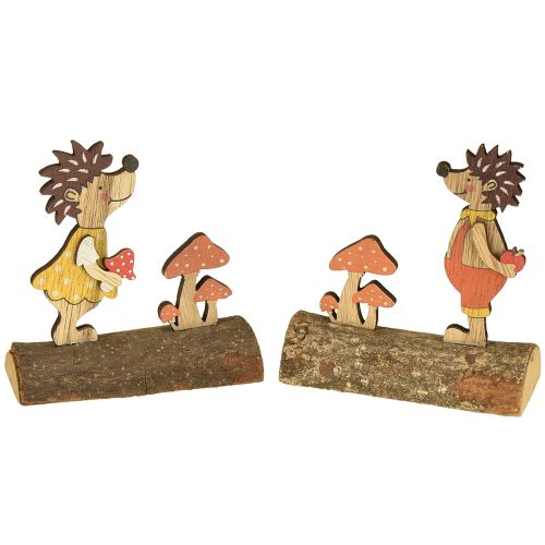 Floristik24 Riccio con funghi figura autunnale riccio in legno giallo/arancione H11cm set da 6
