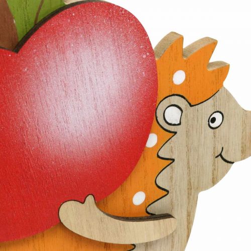 Floristik24 Statuina autunnale, riccio con mela e fungo, decorazione in legno arancione / rosso H24 / 23,5 cm set di 2