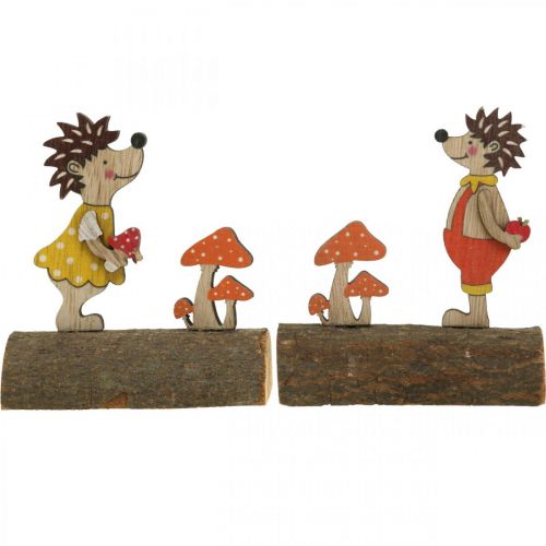 Prodotto Riccio con funghi Figura autunnale riccio in legno Giallo/Arancione H11 cm Set di 6