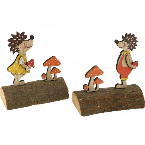 Floristik24 Riccio con funghi Figura autunnale riccio in legno Giallo/Arancione H11 cm Set di 6