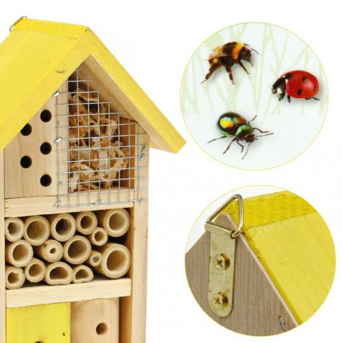 Scatola per nidificazione da giardino per casa per insetti in legno gialla per hotel per insetti H26cm