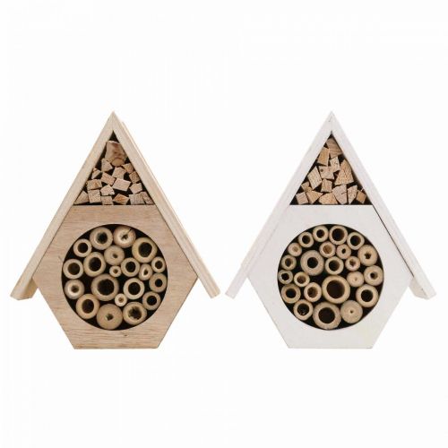 Floristik24 Hotel per insetti Nido d&#39;ape Hotel per api Legno Bianco Naturale H18,5 cm 2 pezzi