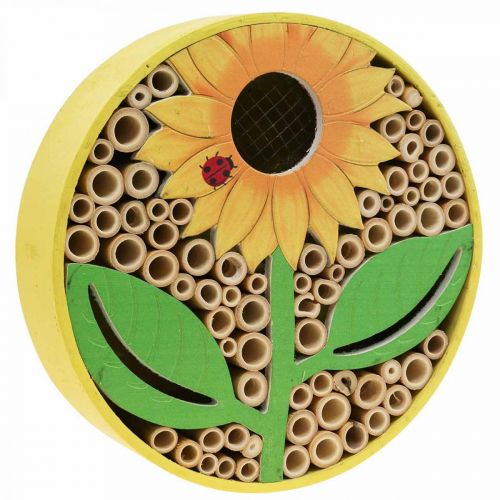 Floristik24 Casetta per Insetti Casetta per Insetti Rotonda in Legno Giallo Girasole Ø25cm