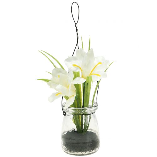 Floristik24 Iris bianco in vetro per appendere H21,5cm