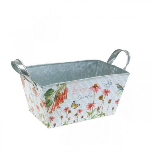 Floristik24 Fioriera Jardiniere in metallo con decoro primaverile 20 × 12 × 10cm