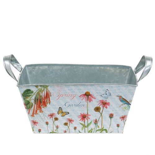 Floristik24 Fioriera Jardiniere in metallo con decoro primaverile 20 × 12 × 10cm