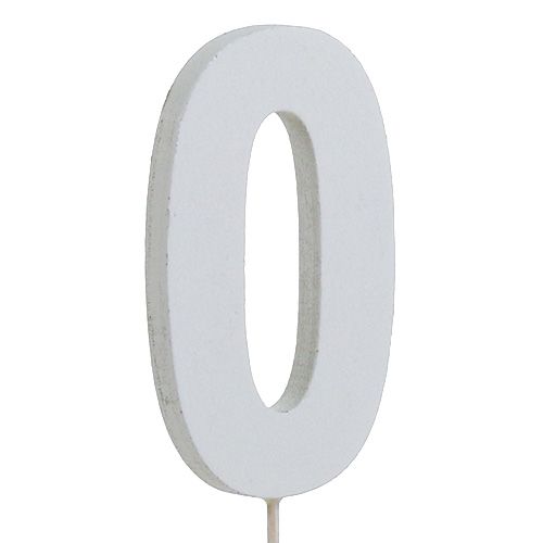 Floristik24 Numero anniversario "0" sul bastone bianco L27cm 10 pezzi