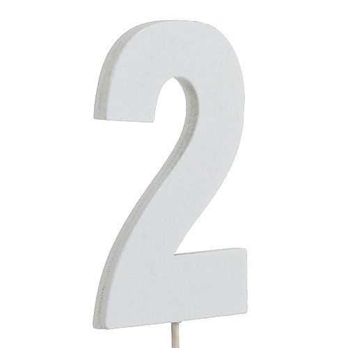 Floristik24 Numero anniversario &quot;2&quot; sul bastone bianco L27cm 10 pezzi