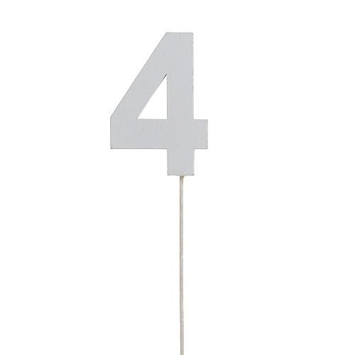 Floristik24 Numero anniversario &quot;4&quot; sul bastone bianco L27cm 10 pezzi